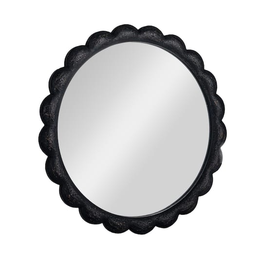 Hello Honey; Hello Honey® 27" Black Round Scalloped Wood Wall Mirror; Category:Mirrors; Image:1